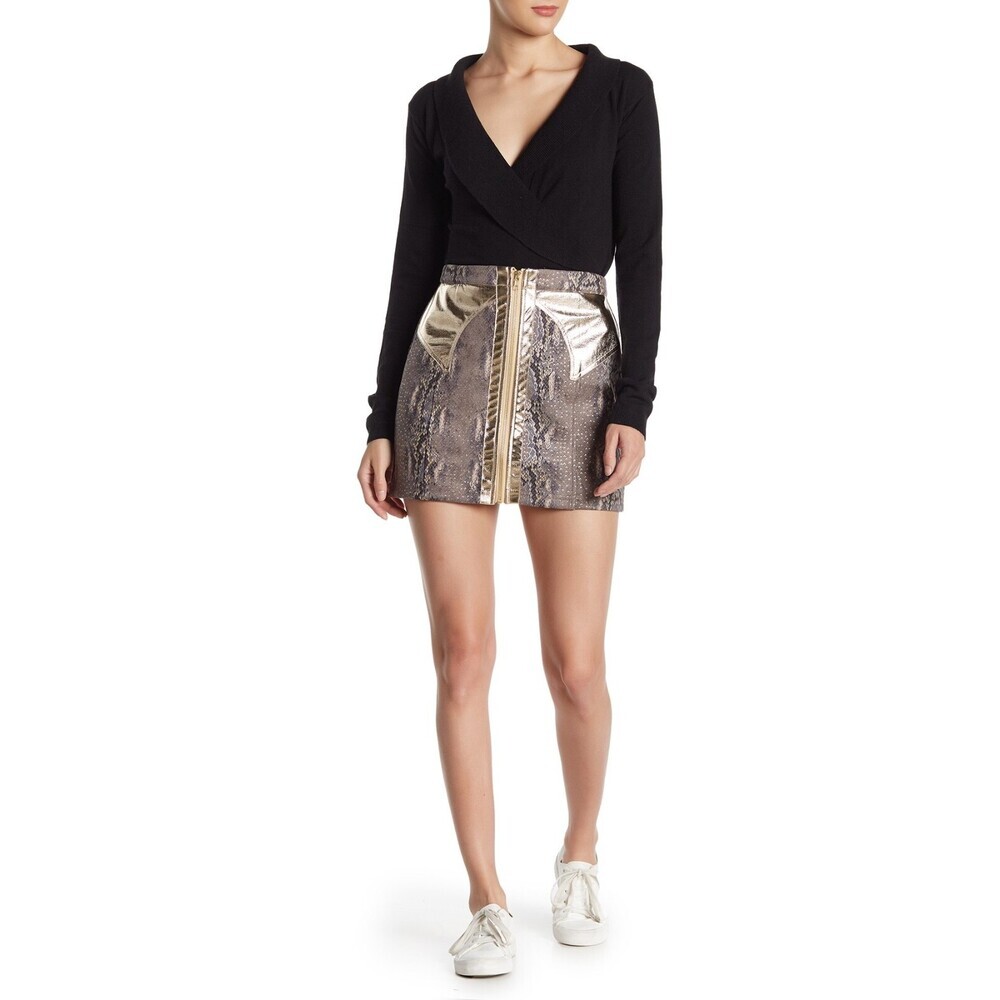 Wild Honey Zip Front Mini Skirt In Snake Print/Metallic Gold Size S